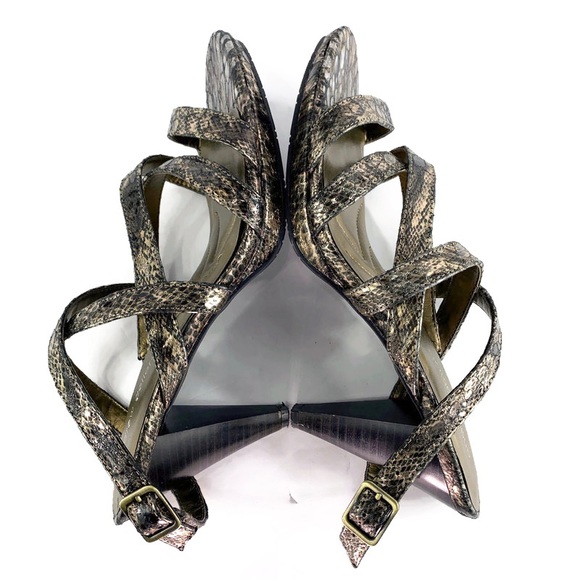 Andrew Geller Snake-Print Ankle Strap Buckle Heels - Picture 5 of 11